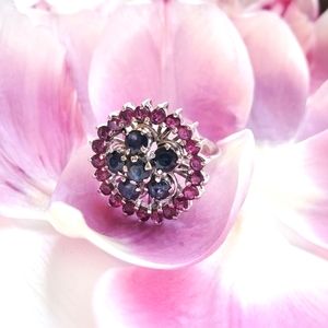Safiana • Sapphire & Garnet Flower Ring